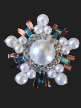 Stock PIN or BROOCH PEARLS & Stones medium size NEW in gift bag